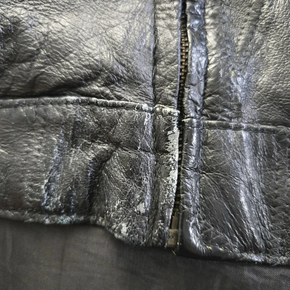 Vintage 80s Leather And Soul Genuine Jacket Patchwork Mens XL Black Retro Edgy